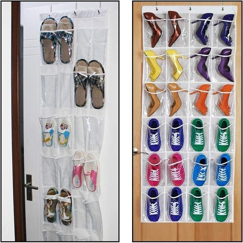 24 Pockets The Door Shoe Organizer Rack Hanging Storage Hanger Closet with Hooks