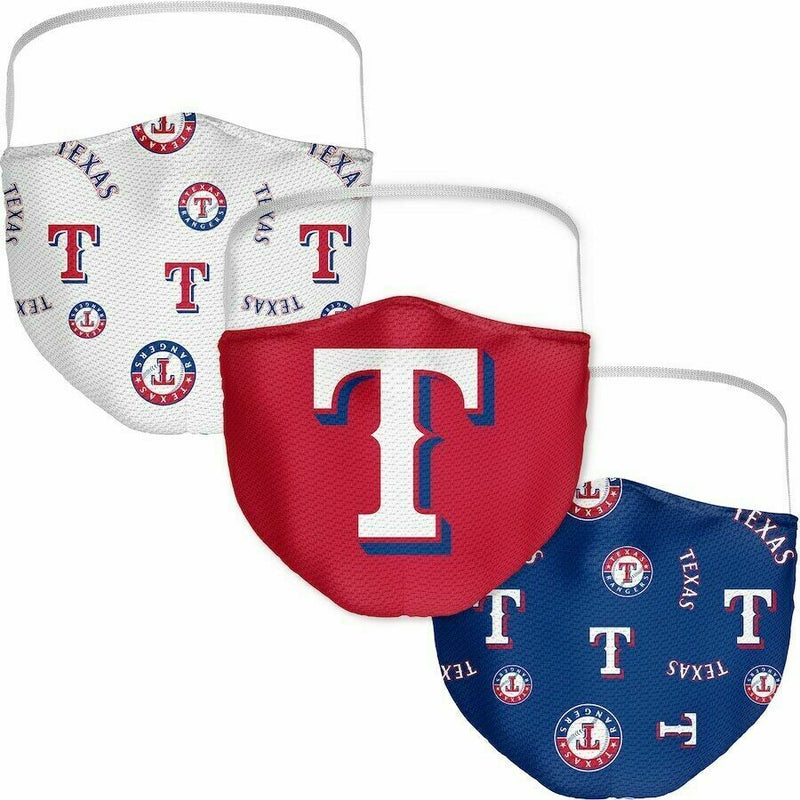 Texas Rangers MLB Adult Face Masks 3-Pack (Washable & Reusable)
