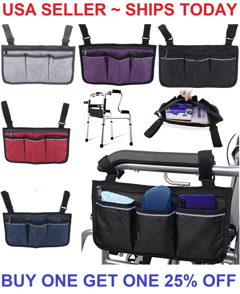 Outdoor Wheelchair Side Pouch Storage Bag Armrest Pocket Organizer Holder Pocket