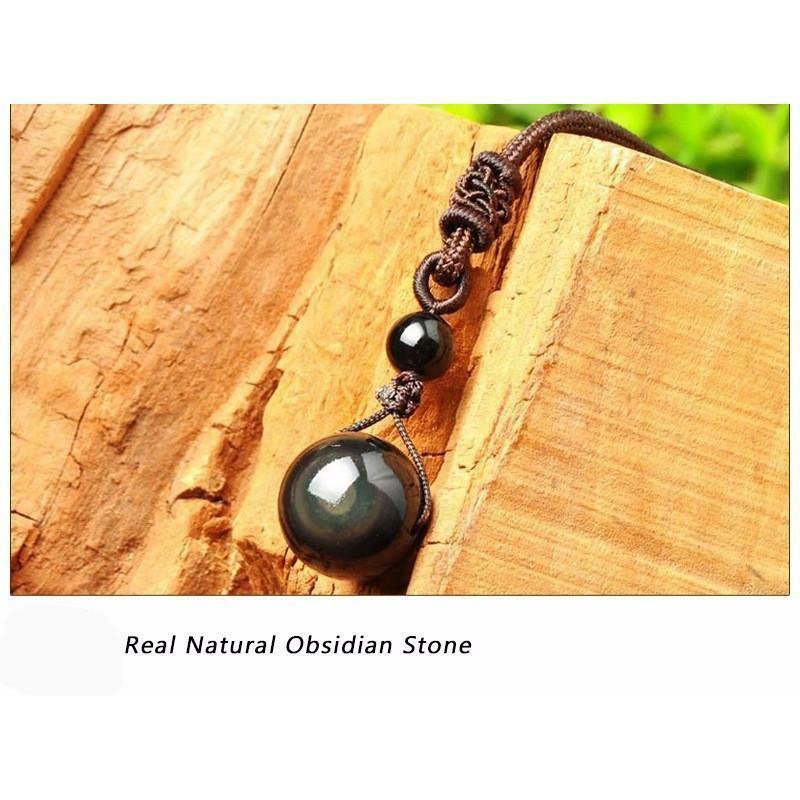 Black Obsidian Rainbow Eye Beads Ball Natural Stone Pendant Transfer Necklace