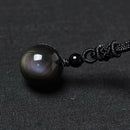 Black Obsidian Rainbow Eye Beads Ball Natural Stone Pendant Transfer Necklace