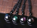 Black Obsidian Rainbow Eye Beads Ball Natural Stone Pendant Transfer Necklace