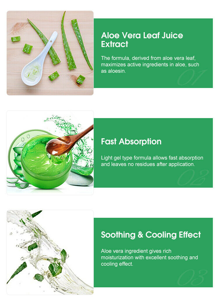 Aloe Vera 98% Moisturizing Gel True Natural Extract Soothing & Moisture 300ml US