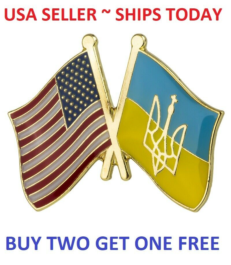 USA & Ukraine Coat of Arms Friendship Motorcycle Hat Cap Lapel Pin