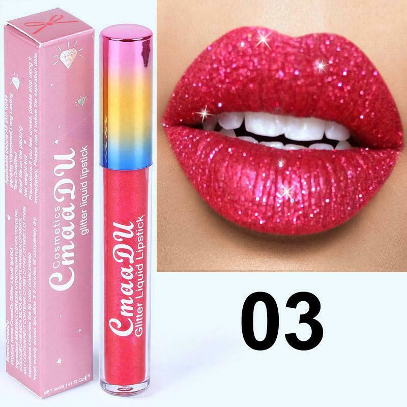 CmaaDU Glitter Liquid Lipstick Matte Waterproof Long Lasting Lip Gloss Colors