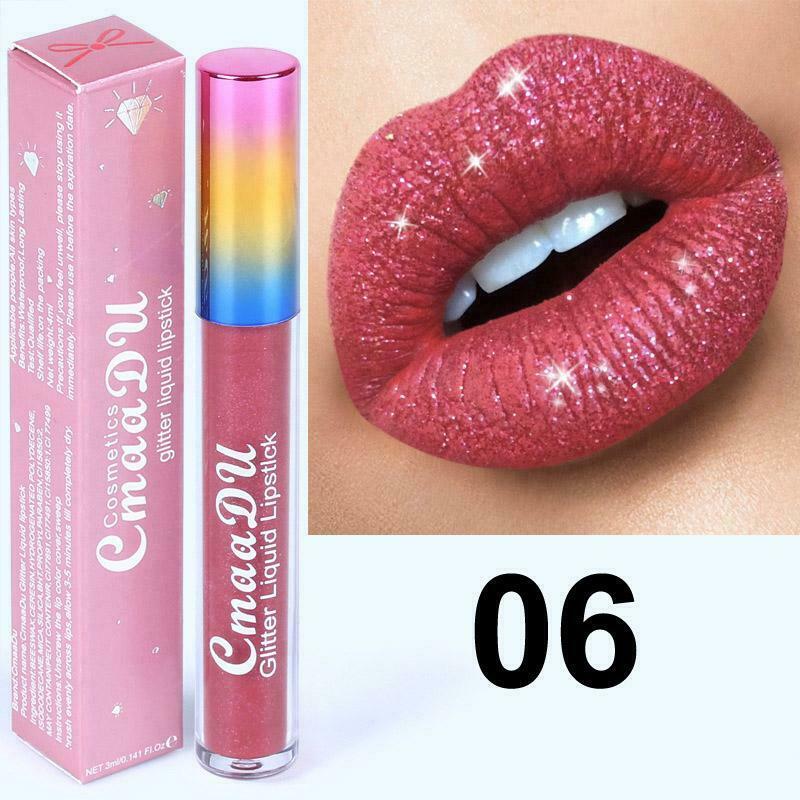 CmaaDU Glitter Liquid Lipstick Matte Waterproof Long Lasting Lip Gloss Colors