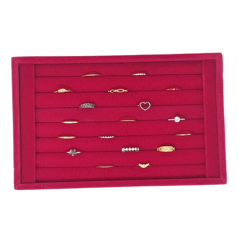 Velvet Jewelry Ring Display Organizer Tray Holder Box Earring Storage Case