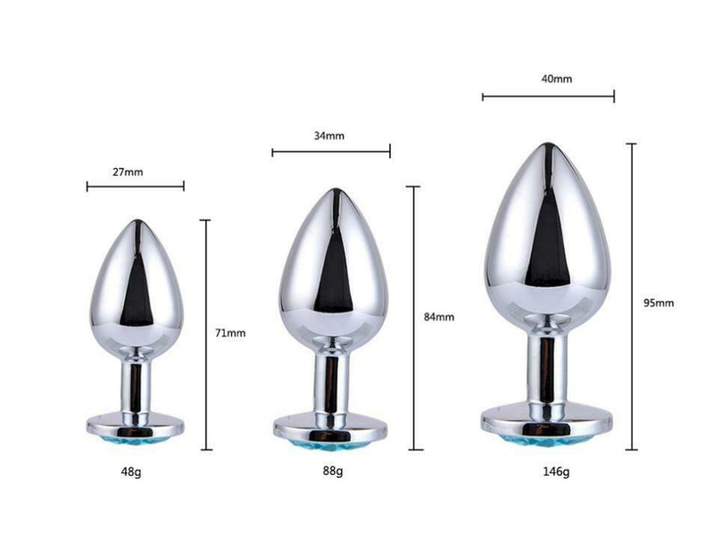 Diamond Stainless Steel Jeweled Anal Butt Plug Multi-Color Buttplug Set