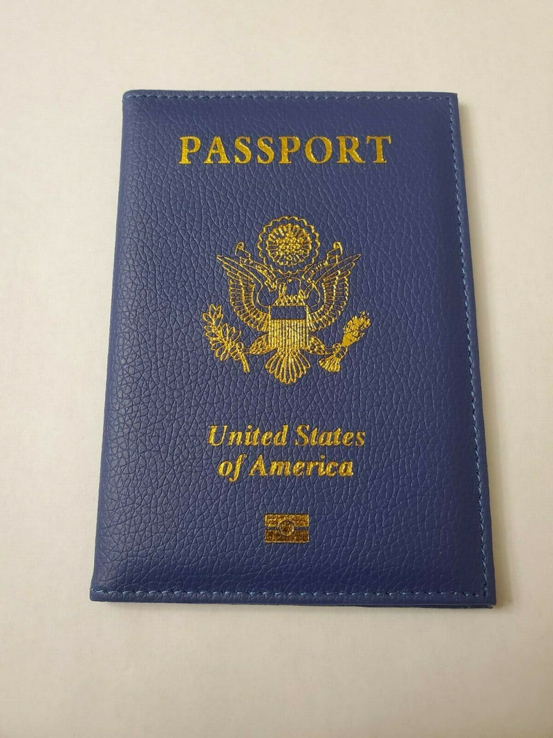 LEATHER PASSPORT HOLDER COVER WALLET TRAVEL CASE EMBLEM GOLD NEW USA