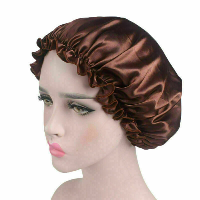 Women Satin Night Sleep Cap Hair Bonnet Hat Silk Head Cover Wide Elastic Band